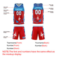 Benutzerdefinierter Rot Blau Basketball Jersey Uniform Anzug gedruckt Ihr Logo Name Nummer