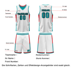 Benutzerdefinierte Weiß Cyan Rot Reversible Basketball Jersey Personalisierte Drucken Name Nummer Logo