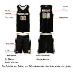 Benutzerdefinierte Schwarz Weiß Gold Reversible Basketball Jersey Personalisierte Drucken Name Nummer Logo