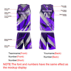 Benutzerdefinierter Lila Grau Basketball Jersey Uniform Anzug gedruckt Ihr Logo Name Nummer
