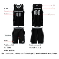 Benutzerdefinierte Schwarz Grau Reversible Basketball Jersey Personalisierte Drucken Name Nummer Logo