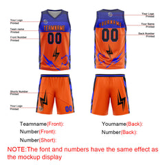 Benutzerdefinierter Orange Blau Basketball Jersey Uniform Anzug gedruckt Ihr Logo Name Nummer