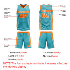 Benutzerdefinierte Cyan Orange Reversible Basketball Jersey Personalisierte Drucken Name Nummer Logo