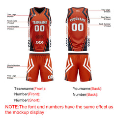 Benutzerdefinierte Orange Marine Reversible Basketball Jersey Personalisierte Drucken Name Nummer Logo