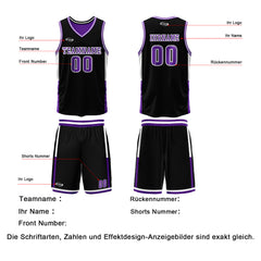 Benutzerdefinierte Schwarz Lila Reversible Basketball Jersey Personalisierte Drucken Name Nummer Logo