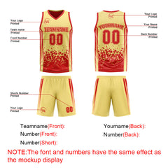 Benutzerdefinierte Rot Gelb Reversible Basketball Jersey Personalisierte Drucken Name Nummer Logo