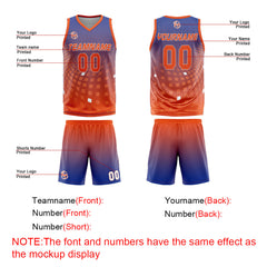 Benutzerdefinierter Blau Orange Basketball Jersey Uniform Anzug gedruckt Ihr Logo Name Nummer