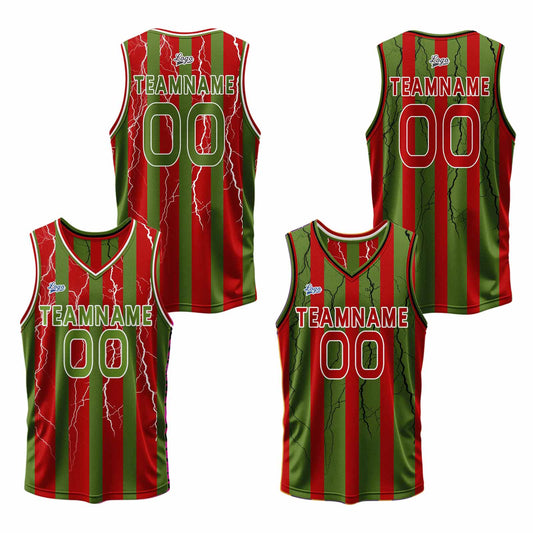 Benutzerdefinierte Rot Grün Reversible Basketball Jersey Personalisierte Print Name Nummer Logo