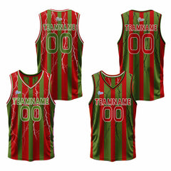 Benutzerdefinierte Rot Grün Reversible Basketball Jersey Personalisierte Print Name Nummer Logo