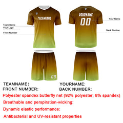 Benutzerdefinierte Braun Gelb Grün Trikots für Männer Frauen Personalisierte Fußball Uniformen für Erwachsene und Kind