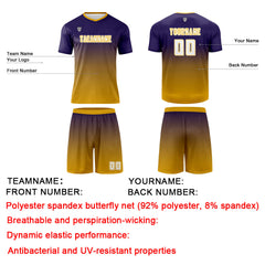 Benutzerdefinierte Dunkelviolett Gelb Trikots für Männer Frauen Personalisierte Fußball Uniformen für Erwachsene und Kind