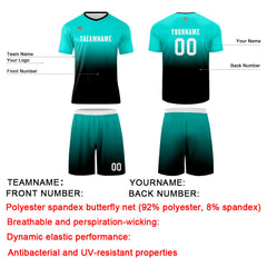 Benutzerdefinierte Minz Blau Schwarz Trikots für Männer Frauen Personalisierte Fußball Uniformen für Erwachsene und Kind
