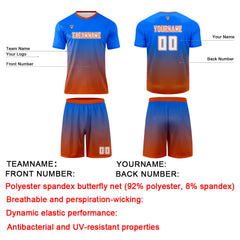 Benutzerdefinierte Blau Orange Trikots für Männer Frauen Personalisierte Fußball Uniformen für Erwachsene und Kind