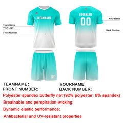 Benutzerdefinierte Minz Blau Weiß Trikots für Männer Frauen Personalisierte Fußball Uniformen für Erwachsene und Kind