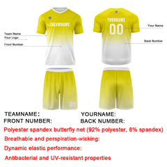 Benutzerdefinierte Gelb Weiß Trikots für Männer Frauen Personalisierte Fußball Uniformen für Erwachsene und Kind