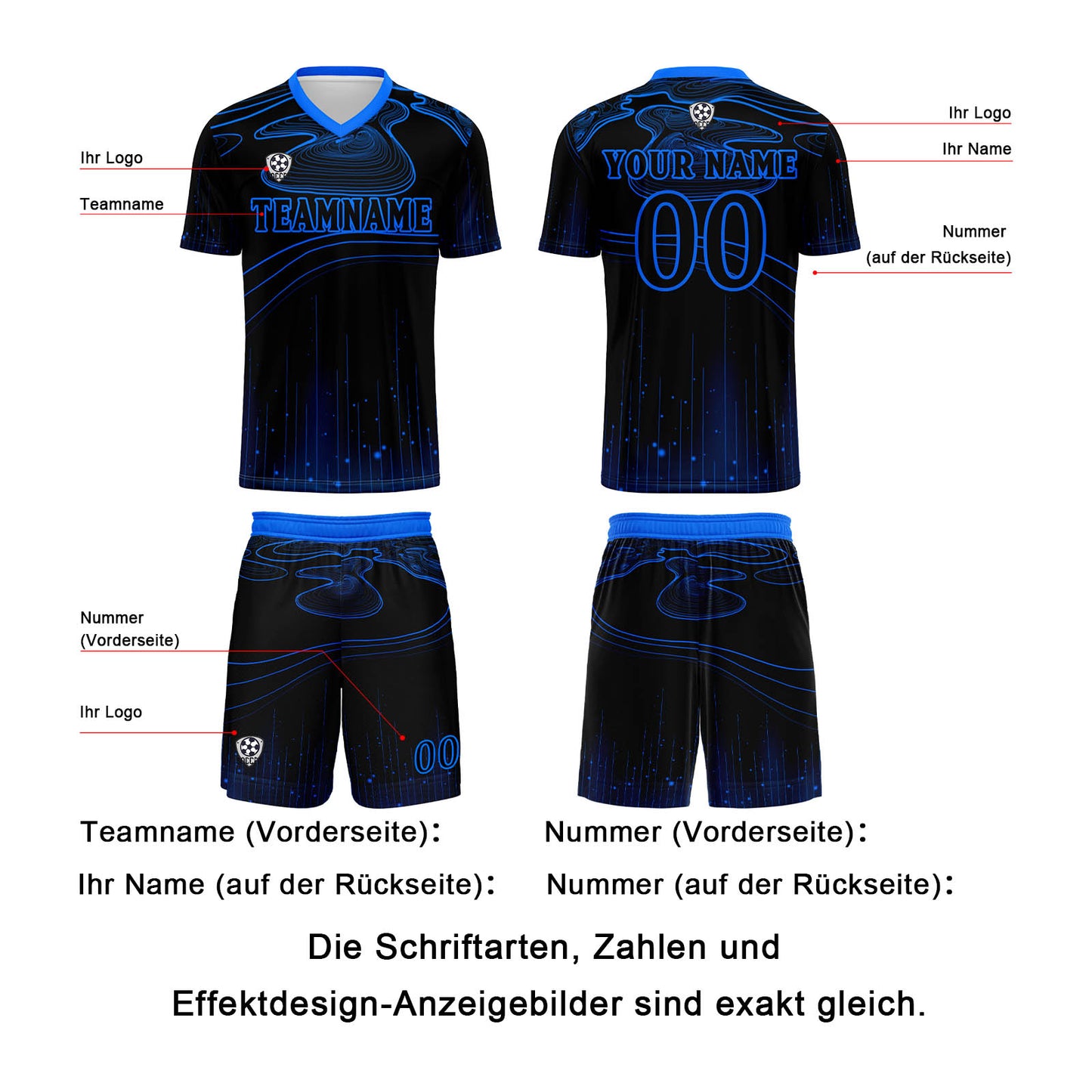 Benutzerdefinierte Schwarz Blau Trikots für Männer Frauen Personalisierte Fußball Uniformen für Erwachsene und Kind