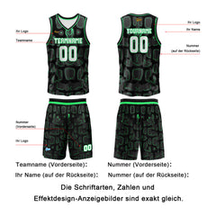 Benutzerdefinierter Schwarz Grün Basketball Jersey Uniform Anzug gedruckt Ihr Logo Name Nummer
