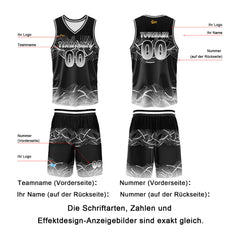 Benutzerdefinierter Schwarz Weiß Basketball Jersey Uniform Anzug gedruckt Ihr Logo Name Nummer