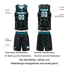 Benutzerdefinierter Schwarz Blau Basketball Jersey Uniform Anzug gedruckt Ihr Logo Name Nummer