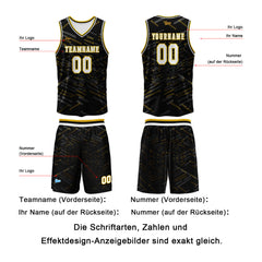 Benutzerdefinierter Schwarz-Gelb Basketball Jersey Uniform Anzug gedruckt Ihr Logo Name Nummer
