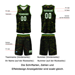 Benutzerdefinierter Schwarz Grün Basketball Jersey Uniform Anzug gedruckt Ihr Logo Name Nummer