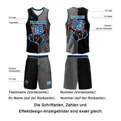 Benutzerdefinierter Schwarz Grau Basketball Jersey Uniform Anzug gedruckt Ihr Logo Name Nummer
