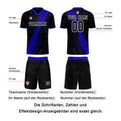 Benutzerdefinierte Schwarz Blau Trikots für Männer Frauen Personalisierte Fußball Uniformen für Erwachsene und Kind