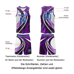 Benutzerdefinierter Violett Blau Basketball Jersey Uniform Anzug gedruckt Ihr Logo Name Nummer