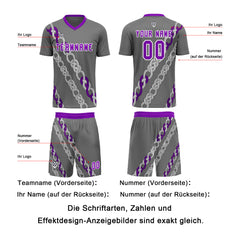 Benutzerdefinierte Grau Violett Trikots für Männer Frauen Personalisierte Fußball Uniformen für Erwachsene und Kind