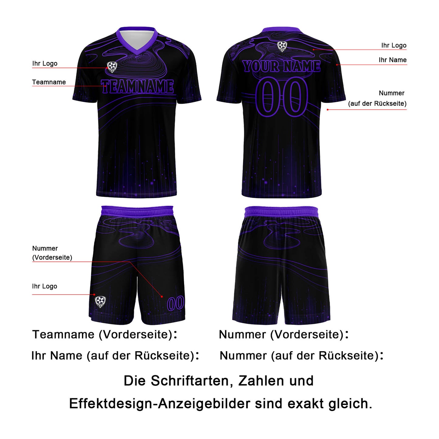Benutzerdefinierte Schwarz Lila Trikots für Männer Frauen Personalisierte Fußball Uniformen für Erwachsene und Kind