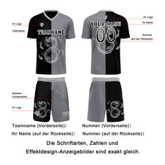 Benutzerdefinierte Schwarz Grau Trikots für Männer Frauen Personalisierte Fußball Uniformen für Erwachsene und Kind
