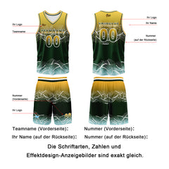 Benutzerdefinierter Gelb Grün Basketball Jersey Uniform Anzug gedruckt Ihr Logo Name Nummer