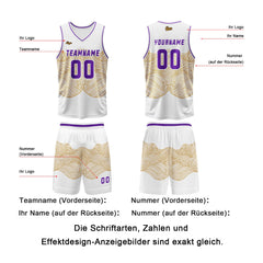 Benutzerdefinierter Gelb Violett Basketball Jersey Uniform Anzug gedruckt Ihr Logo Name Nummer