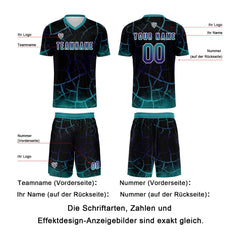 Benutzerdefinierte Schwarz Cyan Trikots für Männer Frauen Personalisierte Fußball Uniformen für Erwachsene und Kind