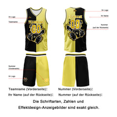 Benutzerdefinierter Schwarz Gelb Basketball Jersey Uniform Anzug gedruckt Ihr Logo Name Nummer
