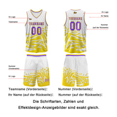 Benutzerdefinierter Gelb Violett Basketball Jersey Uniform Anzug gedruckt Ihr Logo Name Nummer