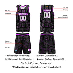 Benutzerdefinierter Schwarz Lila Basketball Jersey Uniform Anzug gedruckt Ihr Logo Name Nummer