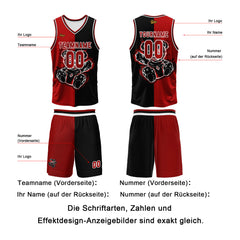 Benutzerdefinierter Rot Schwarz Basketball Jersey Uniform Anzug gedruckt Ihr Logo Name Nummer