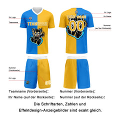 Benutzerdefinierte Blau Gelb Fußball Trikots für Männer Frauen Personalisierte Fußball Uniformen für Erwachsene und Kind