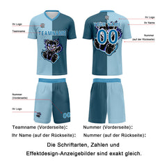 Benutzerdefinierte Hellblau Dunkelblau Trikots für Männer Frauen Personalisierte Fußball Uniformen für Erwachsene und Kind
