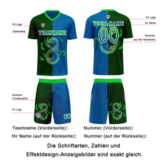 Benutzerdefinierte Blau Grün Trikots für Männer Frauen Personalisierte Fußball Uniformen für Erwachsene und Kind