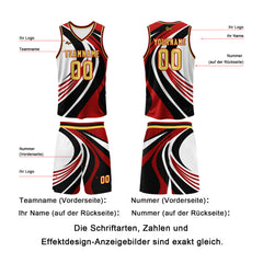 Benutzerdefinierter Rot Gelb Basketball Jersey Uniform Anzug gedruckt Ihr Logo Name Nummer