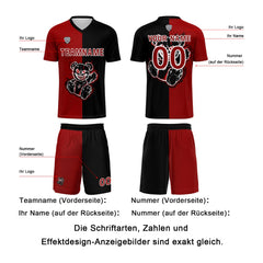 Benutzerdefinierte Rot Schwarz Trikots für Männer Frauen Personalisierte Fußball Uniformen für Erwachsene und Kind