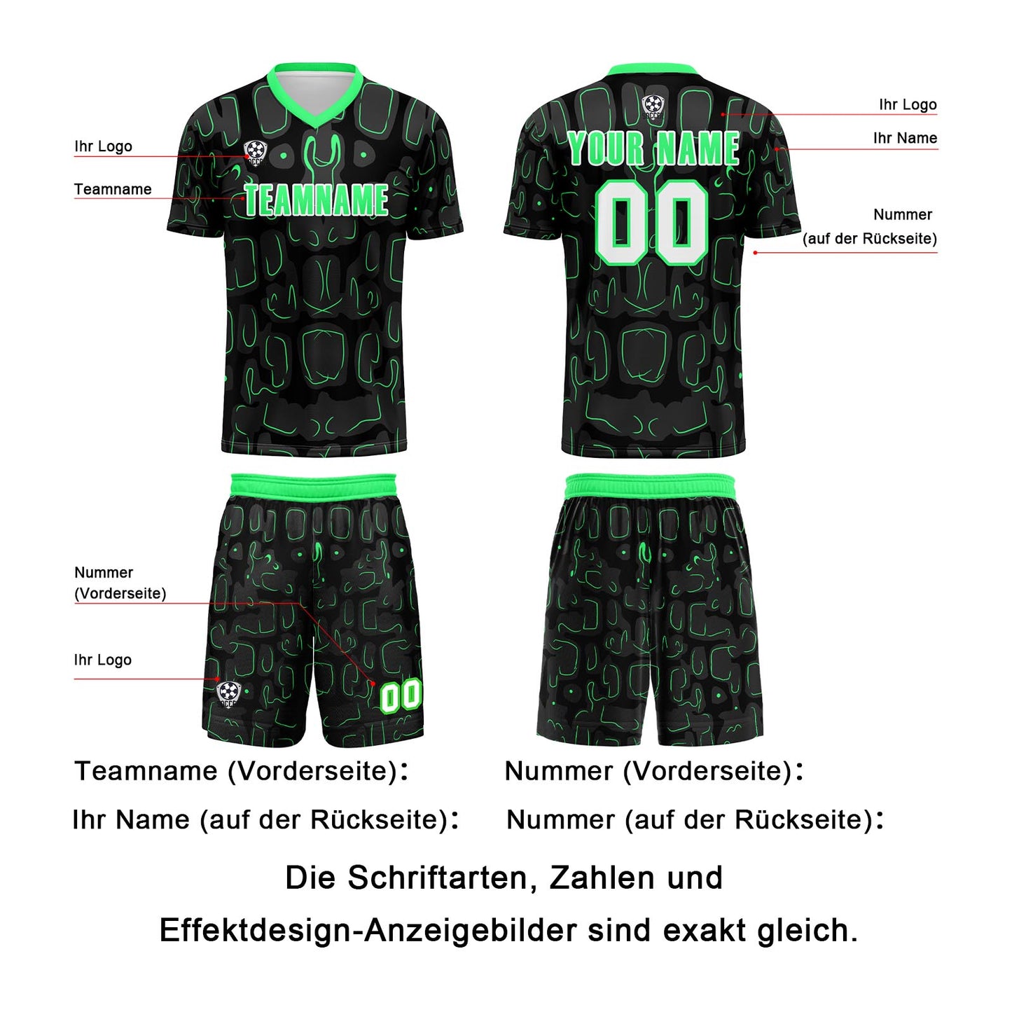 Benutzerdefinierte Schwarz Grün Fußball Trikots für Männer Frauen Personalisierte Fußball Uniformen für Erwachsene und Kind