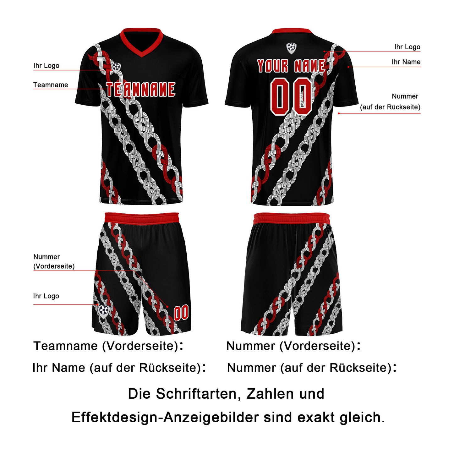 Benutzerdefinierte Schwarz Rot Trikots für Männer Frauen Personalisierte Fußball Uniformen für Erwachsene und Kind