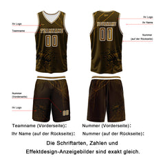 Benutzerdefinierter Braun Basketball Jersey Uniform Anzug gedruckt Ihr Logo Name Nummer