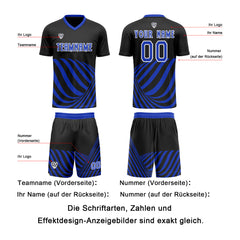 Benutzerdefinierte Schwarz Blau Trikots für Männer Frauen Personalisierte Fußball Uniformen für Erwachsene und Kind