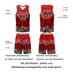 Benutzerdefinierter Rot Basketball Jersey Uniform Anzug gedruckt Ihr Logo Name Nummer