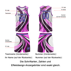 Benutzerdefinierter Rosa Lila Basketball Jersey Uniform Anzug gedruckt Ihr Logo Name Nummer