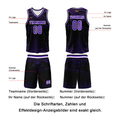 Benutzerdefinierter Lila Basketball Jersey Uniform Anzug gedruckt Ihr Logo Name Nummer